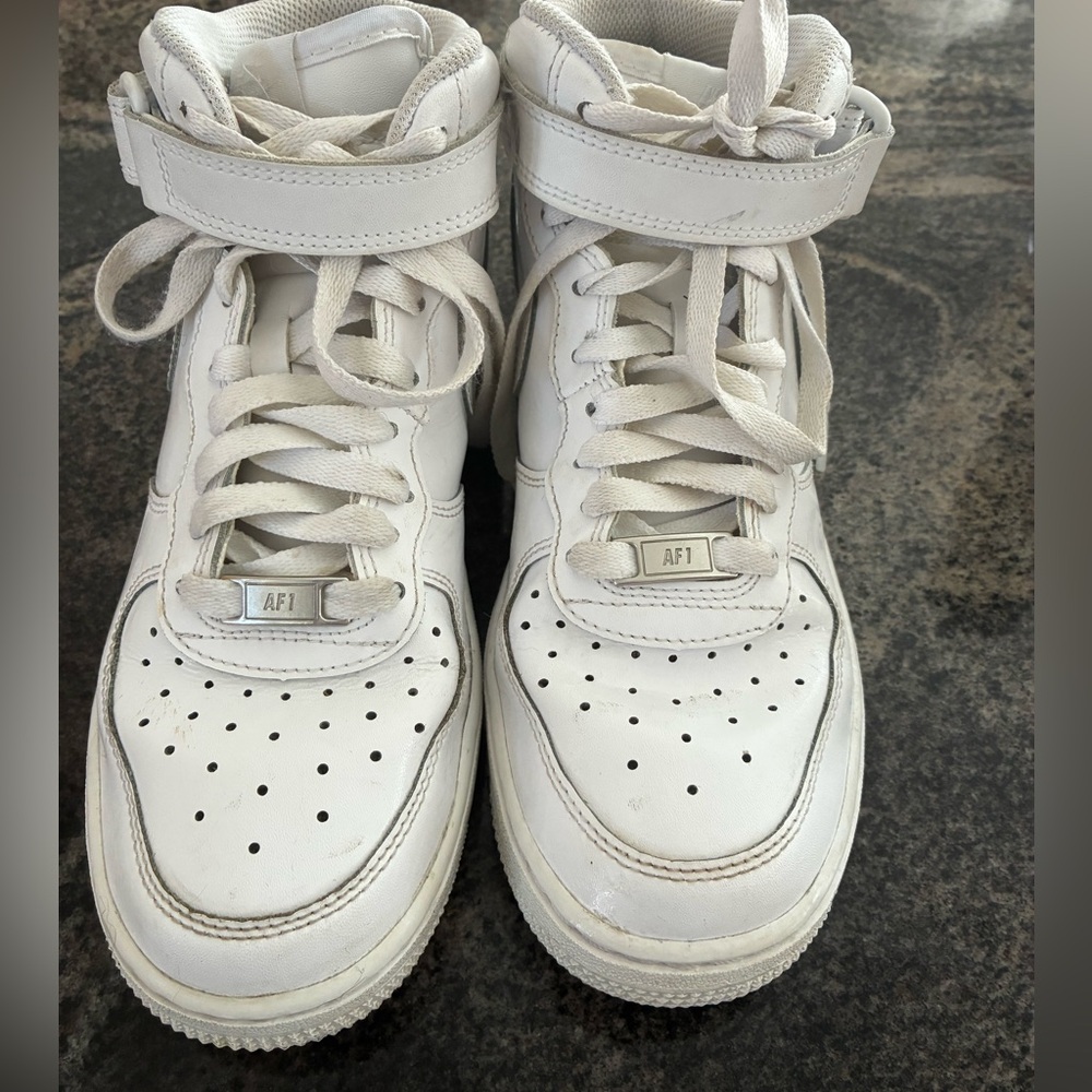 Youth Nike Air Force One AF1 white high top shoes
